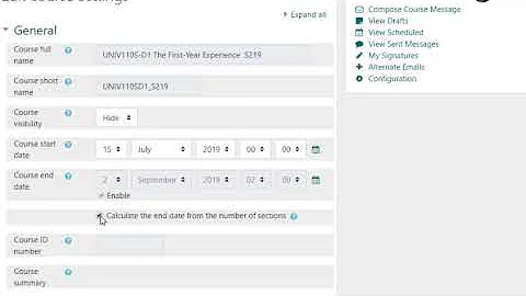 Changing Automatic Course End Date Using the Weekly Format in Moodle