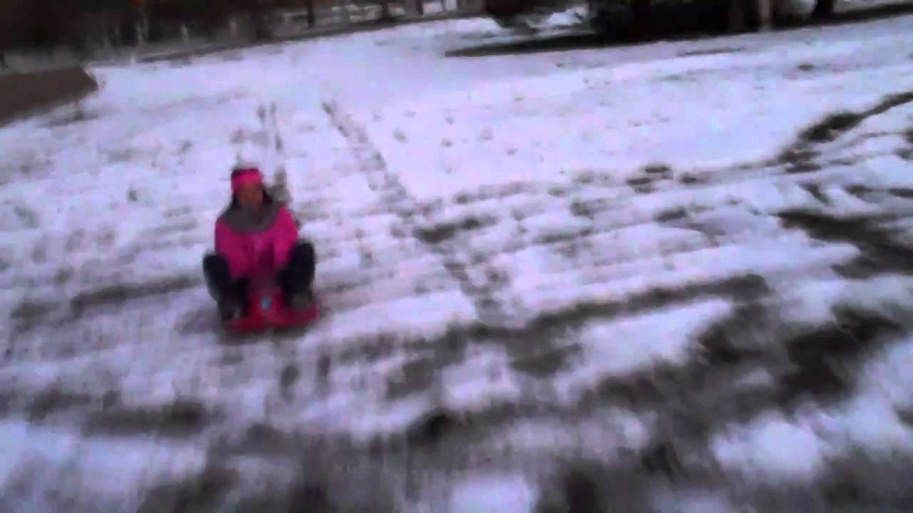 Girl falls off sled! YouTube