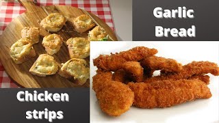 Crunchy Chicken Fungers & Garlic Bread - اصابع الدجاج المقرمشة  و الخبز بالثوم والجبنة