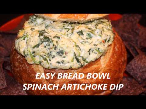 EASY BREAD BOWL SPINACH ARTICHOKE DIP