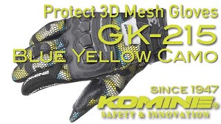 KOMINE コミネ GK-215 Protect 3D Mesh Gloves, Blue Yellow Camo / GK-215 プロテクト3Dメッシュグローブ, ブルーイエローカモ