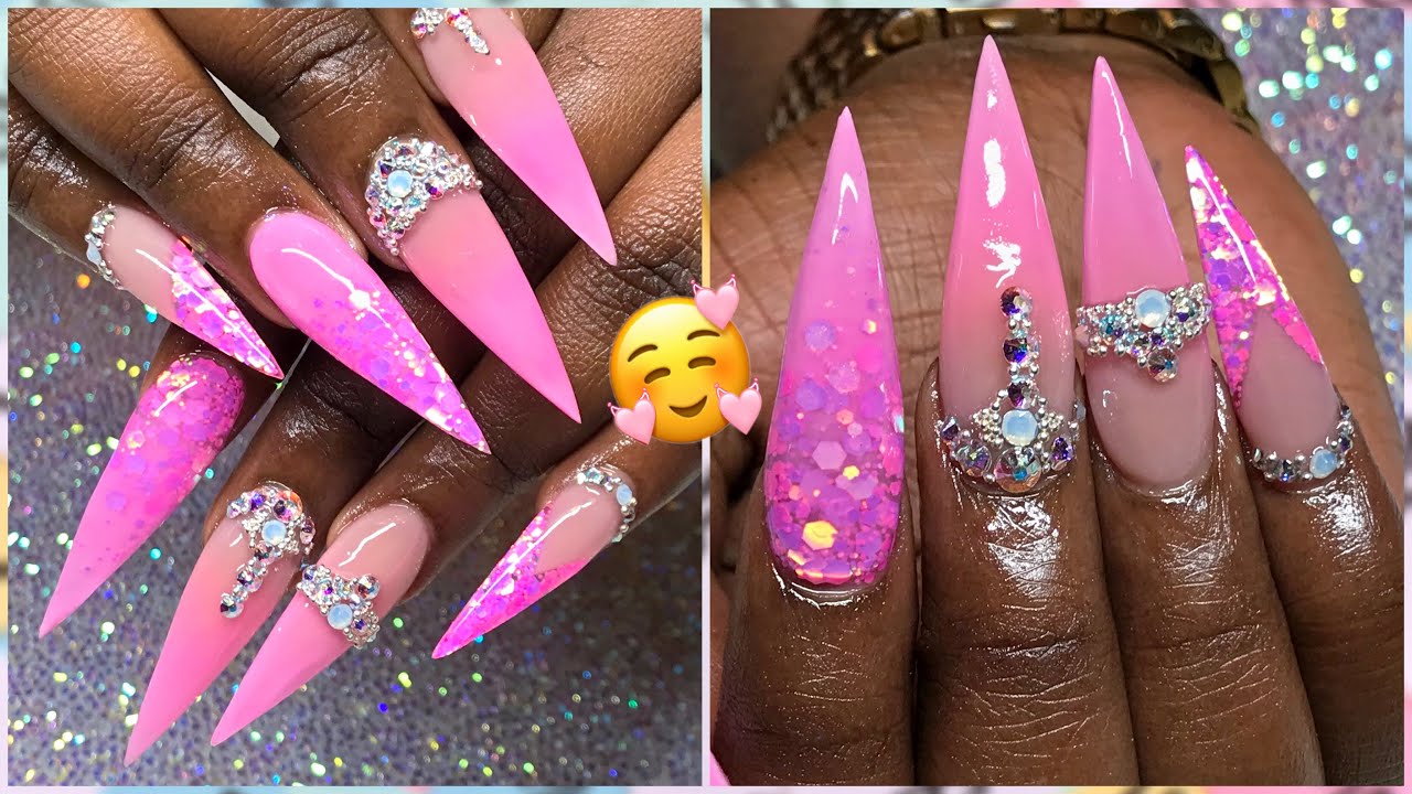 Watch Me Work | Pink Long Stiletto Valentines Day Acrylic Nails ...
