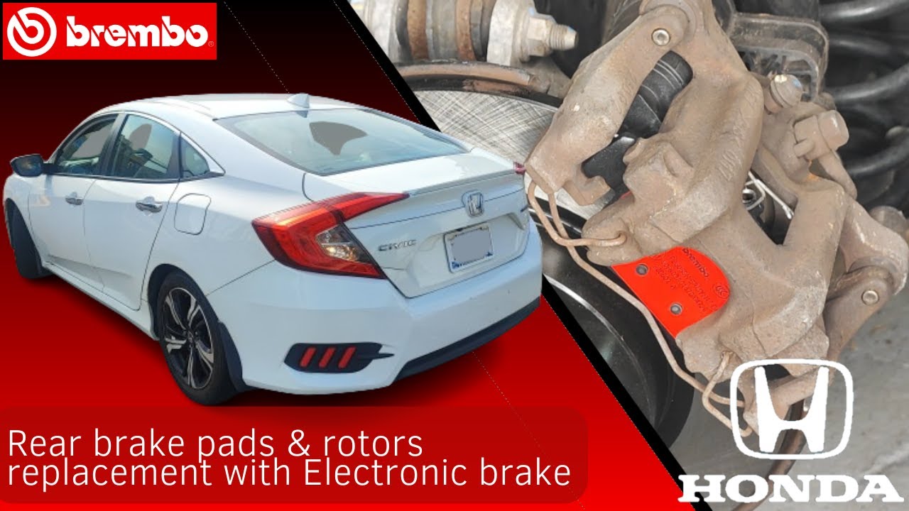 How to replace rear brake pads and rotors Honda Civic 2016 🔧 Step by ...