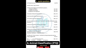 10th std l 6. Animal Classification l chapter -6 l PYQ l biology chapter -6 l science -2 l IMP Que