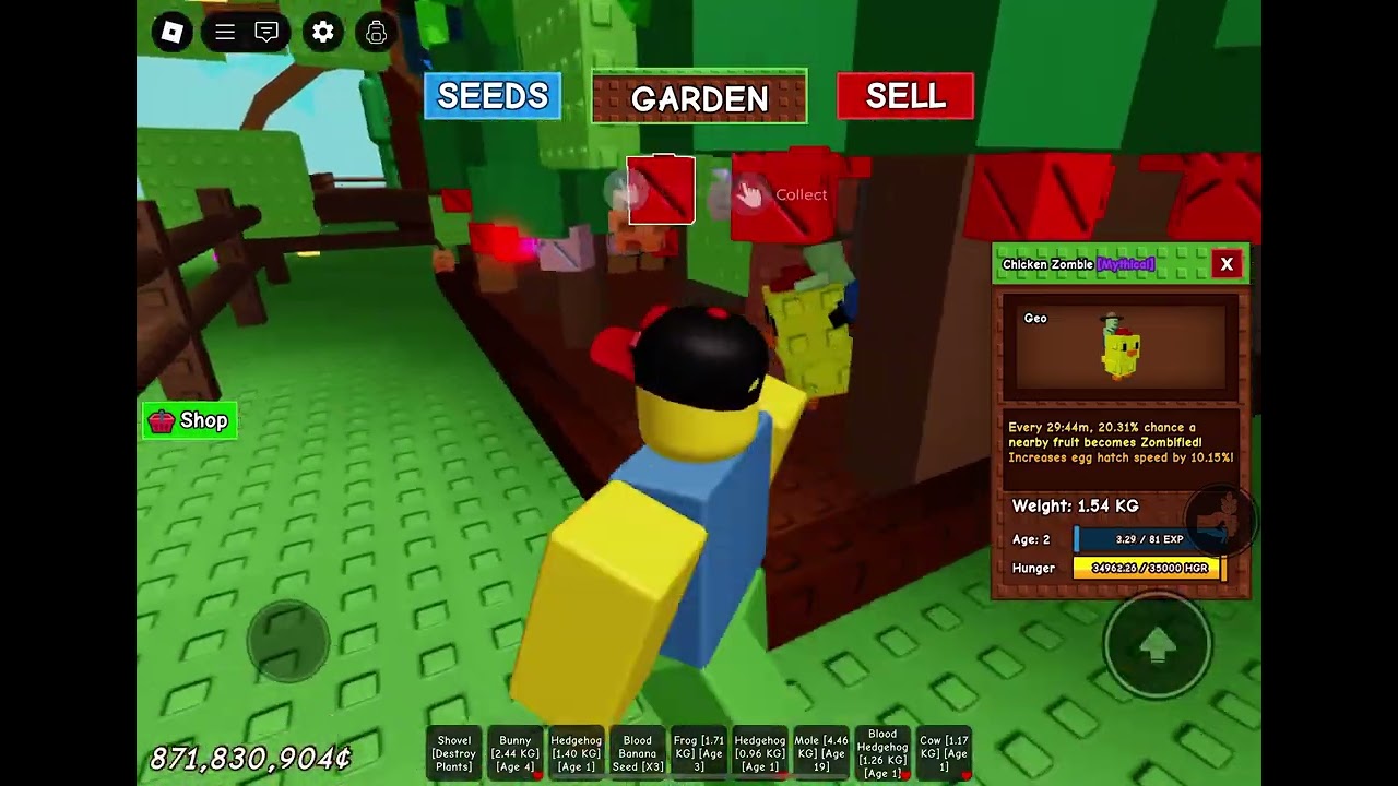 Grow A Garden Update Chicken Jockey / Zombie Chicken, showing the Zombie Chicken pet