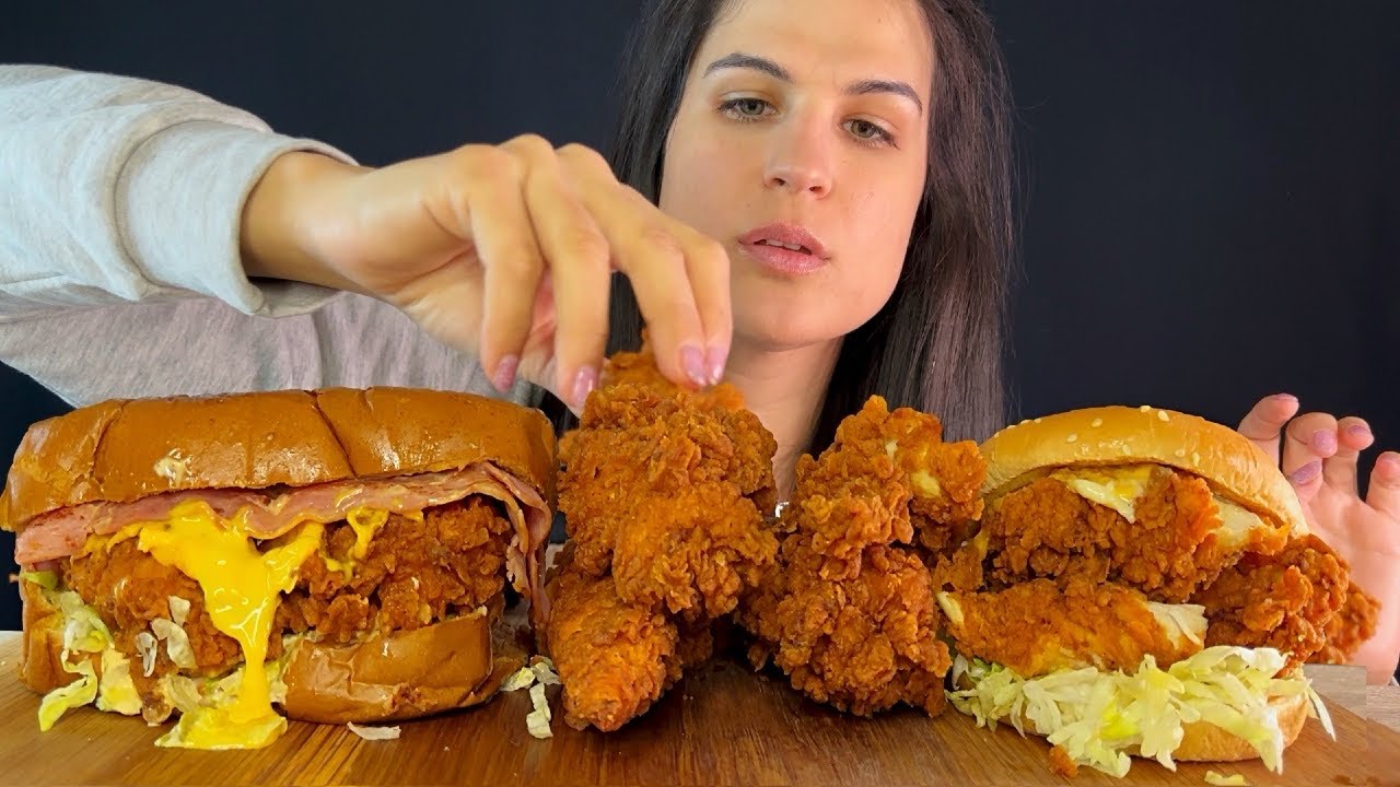 FRIED CHICKEN FINGERS, SANDWICH & BURGER | MUKBANG | ASMR | EATING SOUNDS