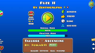 First in Costa Rica [Fluke From 25%] Fuze II 100% (Hard Demon) By ZenthicAlpha [3 Coins] | GD