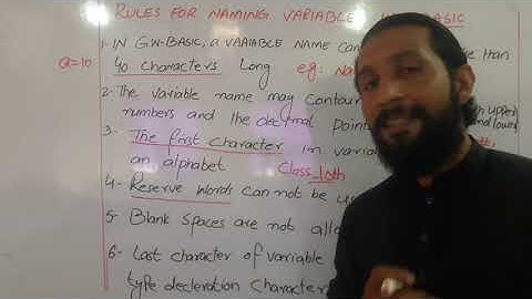 Rules For Naming Variables in GW-BASIC Class 10th Computer