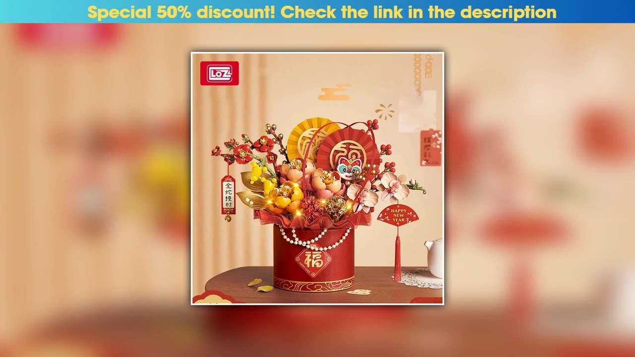 Exclusive LOZ-1965 Chinese New Year rose building block toy flower living room decoration flower bo