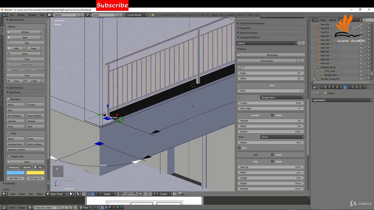 1.28 Create a Balcony Railing using Archipack | Blender | Success ...