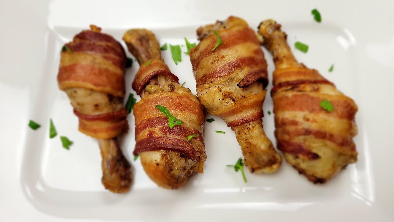 Air Fryer Bacon Wrapped Chicken Drumsticks YouTube