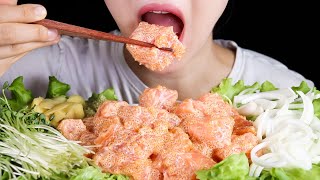 ASMR Sriracha Mayo Salmon with Flaying Fish Roe | Diet Mukbang Part 3 | Weight Reveal