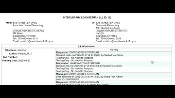 SW BOCES Union   Sending back an ILL Requested Item and Receiving the Item by Lending Library