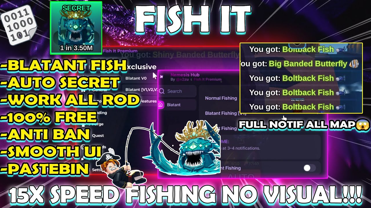 FISH IT ROBLOX SCRIPT 2026 PASTEBIN! | AUTO SECRET, BLATANT FISH, ANTI BAN, 15X SPEED FISHING (FREE)