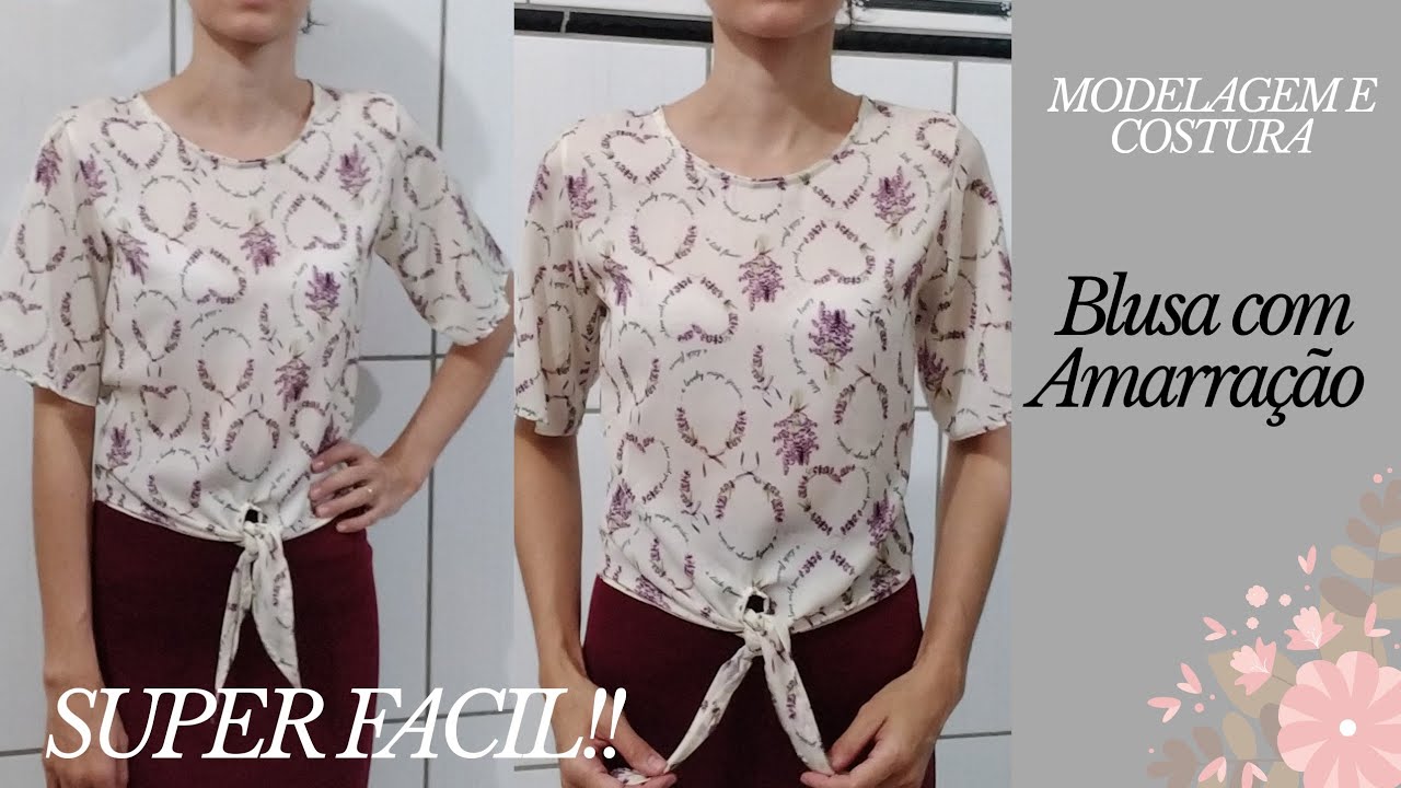 Blusa com amarração com manga gode- MODELAGEM E COSTURA