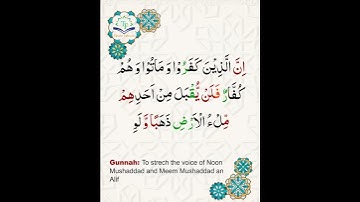 Learn Tajweed of Surah Al-Imran 91 (آيات الحفظ)  سورة العمران -  تعلم التجويد  - Rules + Practice