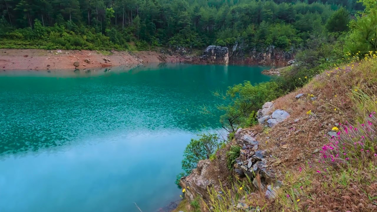 Turquoise Lake And Birds | No Middle Ads | ASMR 4K Relaxing Video & Sounds for Sleep 1 Hour