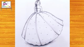 رسم | طريقة رسم بنت ترتدي فستان سهرة بقلم الرصاص | رسم بنات | Drawing Girl