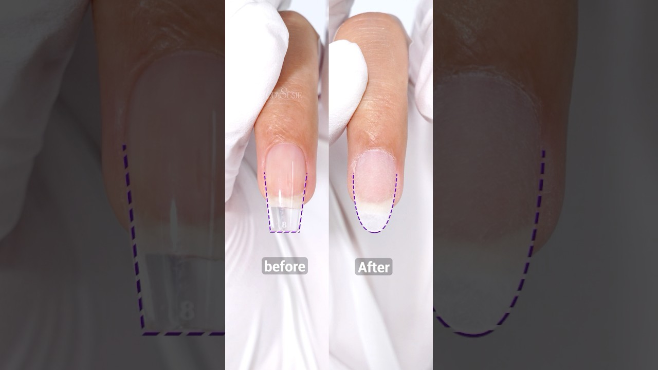 💅🏻#nailtips Effortlessly switch from short coffin to elegant oval shapes! 🤩 #nailtutorial