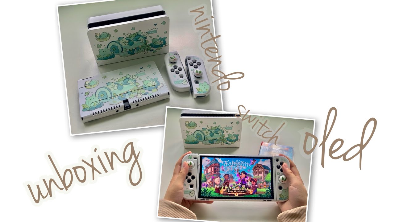 🤍☘️simple aesthetic nintendo switch oled unboxing💚🌱 -- accessories + fae farm gameplay🍄🌸💕✨