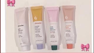Glossier Balm Dotcom Review- rose, coconut, original, & mango