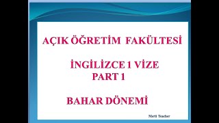 Aöf İngi̇li̇zce 1 Part 1