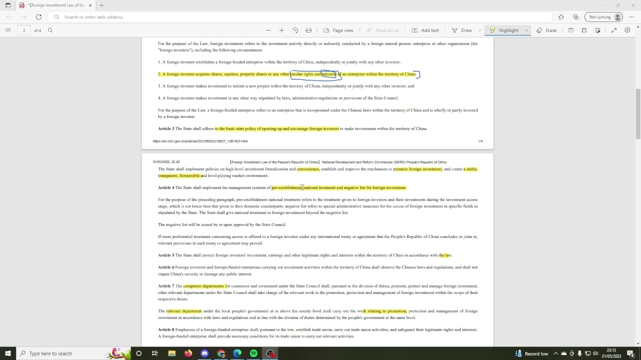 Raw: Foreign Investment Law of the People's Republic of China [Stocks]