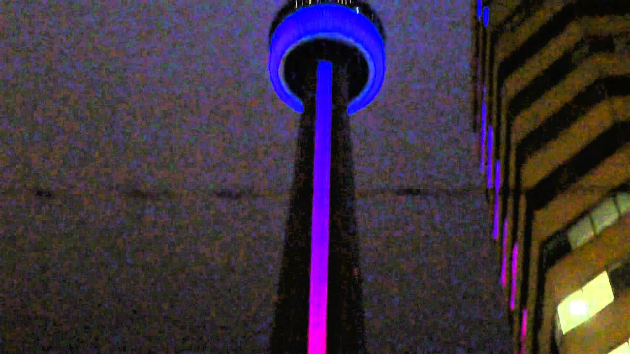 CN Tower Lights flashing colours on New Years eve HD