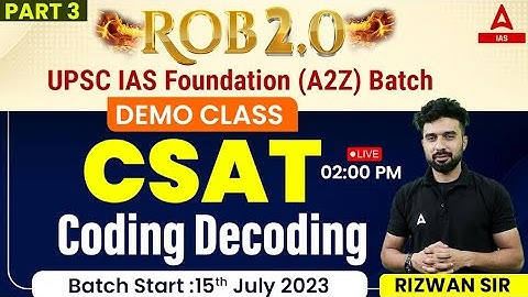 Coding Decoding | Reasoning For CSAT | UPSC CSAT Reasoning Classes 2024 BY Rizwan Sir