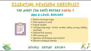Essential checklist! Night before revision - AQA A Level Biology paper 1 or Year 12 exams #asbiology