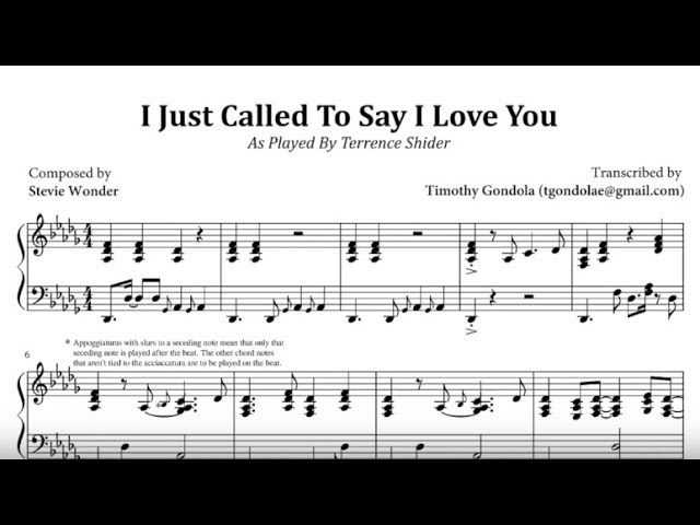 Terrence Shider I Just Called To Say I Love You Transcription Chords Chordify