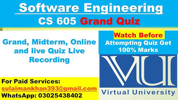 Software Engineering (CS 605) Grand Quiz Spring 2021 100% Correct l VU