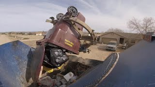 Revving Heil Side Load Garbage Truck Hopper View