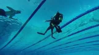 Approach and control of active panic diver on the surface.