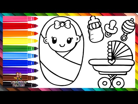 Desenhar e Colorir um Bebê com Acessórios 👶🍼🌈 Desenhos para Crianças