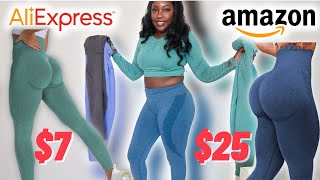 BEST CHEAP WORKOUT LEGGINGS ON ALIEXPRESS | Amazon vs. AliExpress Smile Workout Leggings Try on Haul