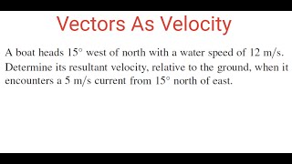 RESULTANT VELOCITY For Boat Heading 15 Degrees West Of North