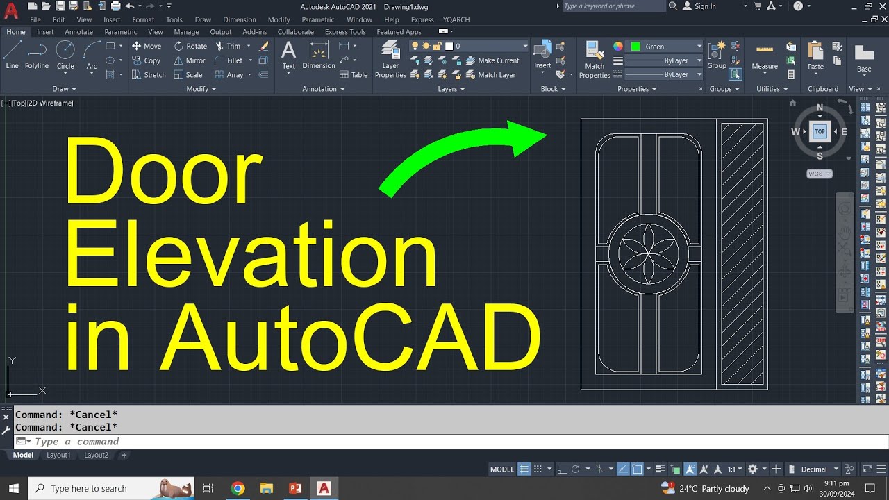How to draw door elevation in AutoCAD - YouTube