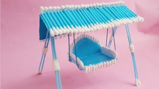 Cotton buds Art and Craft Ideas | How to Make Cotton buds Miniature Swing | Cotton buds Jhula