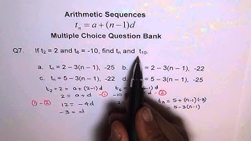 Find Tenth Term of Arithmetic Sequence Q7 given t2 = 2 and t6 is -10