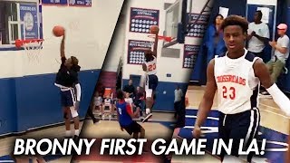 BRONNY JAMES DUNKS IN FIRST GAME in LA with LeBron WATCHING! 27 Pts CROSSROADS DEBUT!