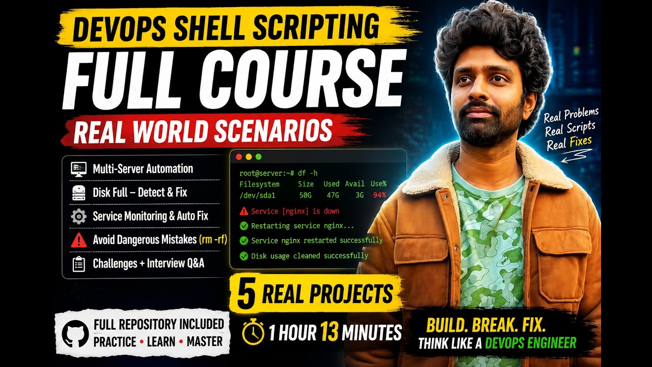 DevOps Shell Scripting Full Course (Real Production Scenarios | 5 Projects in 1 Video)