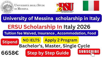 Hoe u zich kunt aanmelden voor de beurs van de Universiteit van Messina 2026 in Italië | ERSU Vol...