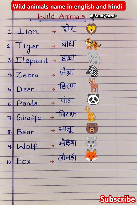 Wild animals name l 10 wild animals name in english and hindi l animal name l wild animals