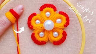 It's so Beautiful 💖🌟 Super Easy Woolen Flower Making Idea with Finger - Hand Embroidery Flowers