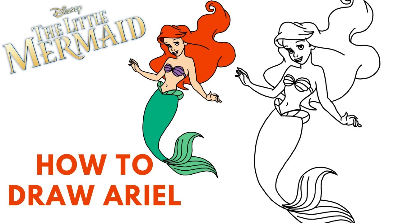 How to Draw Ariel (The Little Mermaid) VIDEO & Step-by-Step Picutres