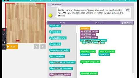 making a simple pin pong game on code.org