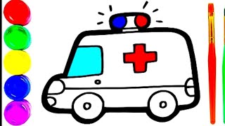 Draw Ambulance picture for kids | Bolalar uchun tez yordam mashinasining rasmini chizish