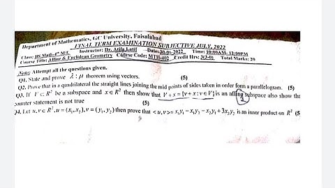 Affine and Euclidean geometry paper solution GCUF main campus | BS Mathematics 4th semester