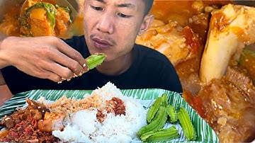 Preparing Spicy Pork With Axone Curry// Axone (fermented Soyabean) with king 🌶️Chutney// Mukbang 
